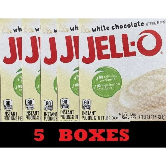 5x Jello WHITE CHOCOLATE Instant Pudding & Pie Filling Dessert Mix 3.3oz 5 BOXES