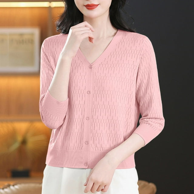 Birdeem Women's Short Solid Cardigan, Casual Button Up Knit Sweater with Three Quarters Sleeve, Lightweight Open Front Coat for Spring and Summer