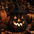 thumbnail image 4 of Seagrass Witch Hat Pumpkin Jack O Lantern Candle Holder Halloween Decor Black 11 inches, 4 of 6