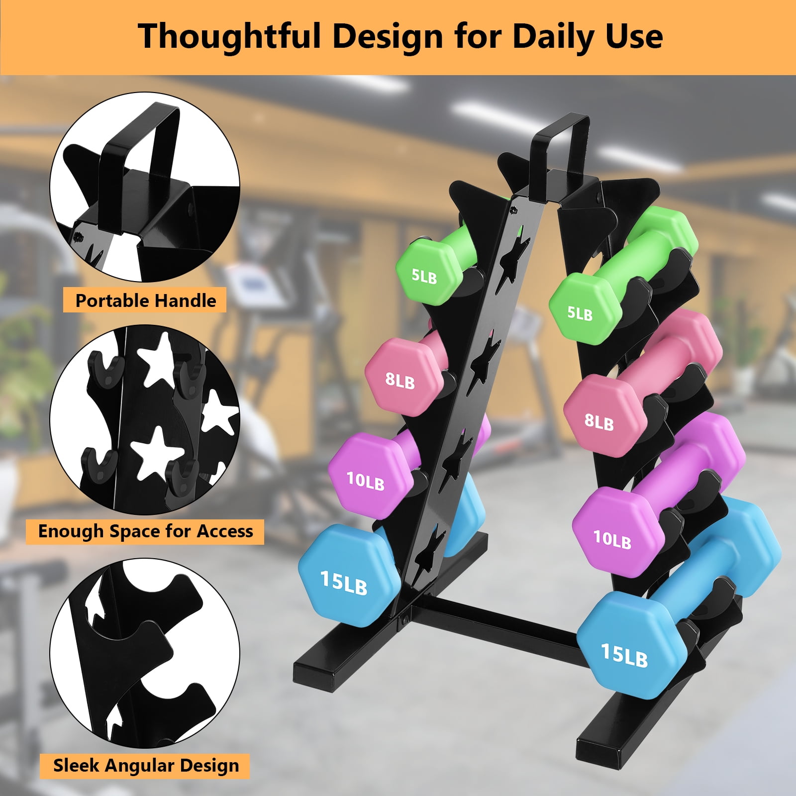 Troxlin 4‑Tier Dumbbell Storage Rack – Black Star Pattern Weight Holder for Home Gym, Compact Free Weight Organizer Stand(Stand Only)