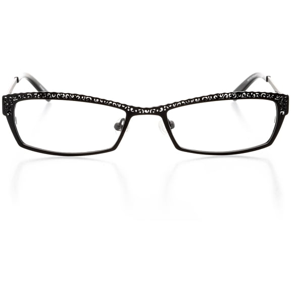 Womens Optical Eyewear - Rectangle Shape, Metal Full Rim, Cool Black