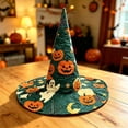 thumbnail image 3 of Halloween Print Halloween Witch Hat for Women Halloween Print Quilted Pointed Tall Wide Brim Costume Wizard Cap Cosplay Party, 3 of 3