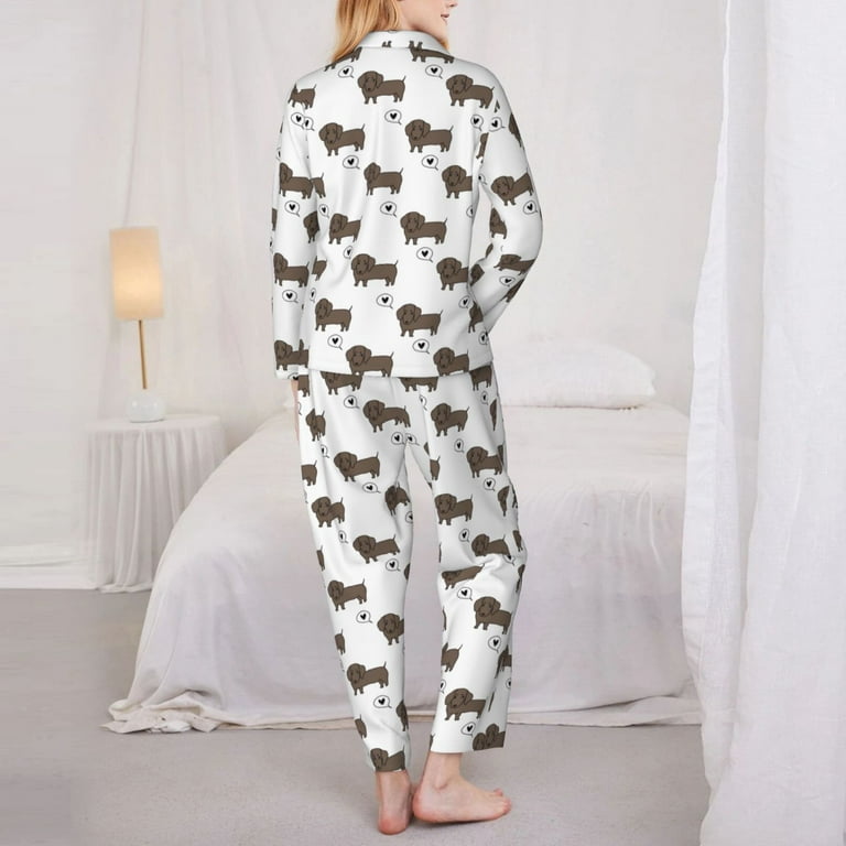 Uemuo Dachshund Dog Pattern Womens Pajama Sets,PJ Set for Women