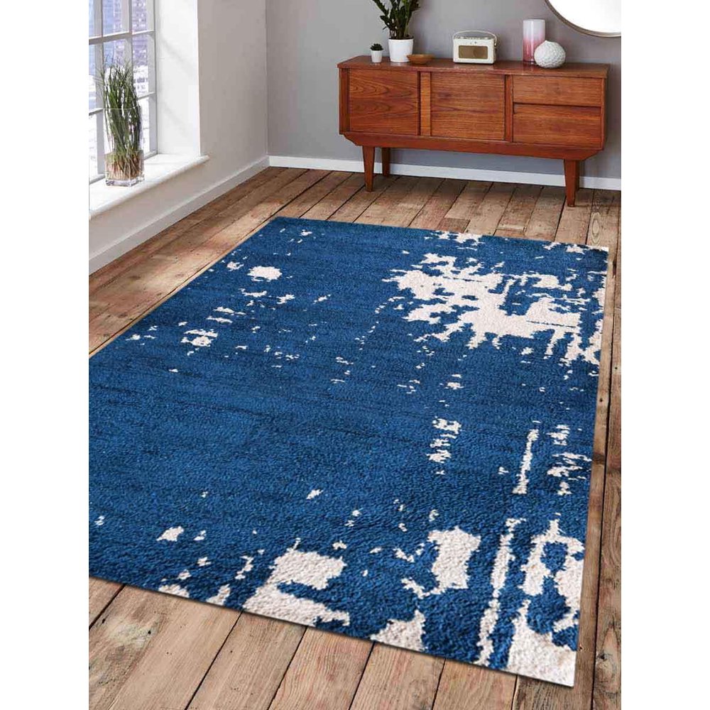 Rugsotic Carpets Hand Knotted Silk 6'x9' Area Rug Abstract Blue Beige