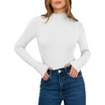 thumbnail image 7 of SwiftWear Women's Mock Neck Turtleneck Tops Ribbed Knit Ruffle Detail Long Sleeve Shirt Slim Fit Stretchable Base Layer Casual Tee, White, 7 of 7