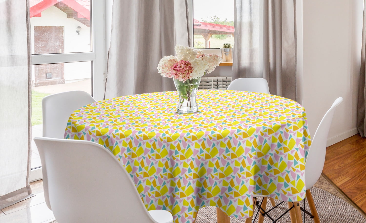 Geometric Round Tablecloth, Modern Geometry Illustration in Pastel