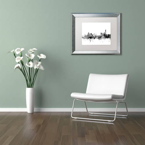 Trademark Fine Art "Manchester England Skyline B&W" Canvas Art by Michael Tompsett, White Matte, Silver Frame