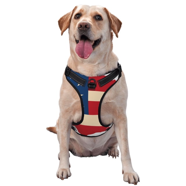 Kdxio Harnais pour Chien Imprimé Carte Drapeau Américain Réglable Réfléchissant Oxford Contrôle Facile Harnais Moyen Grand pour Chien pour Entraînement et Quotidien-TG