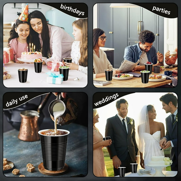 100 Pack Black Plastic Cups 12 oz,Disposable Cups for Party,Heavy Duty  Drinking Cup,Graduation Shot Cups for Wedding Birthday Beer Taste Serving  Snack ...