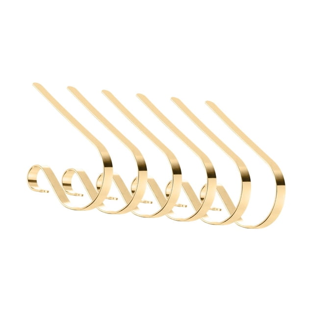 6 piezas de soportes para medias navideñas, decoración navideña, soportes para medias navideñas sin daños para repisa de chimenea para el hogar, Oro