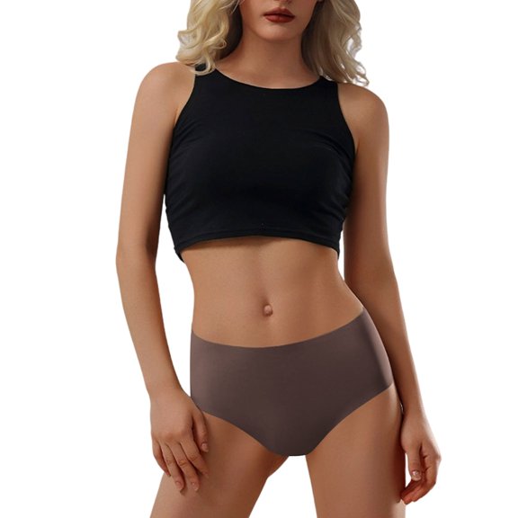 Qingpeng Women Mid High Waist Seamless Briefs Plus Size Breathable Ice Silk Underwear Panties Size S-XL