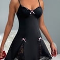 thumbnail image 2 of Mini vestido de encaje para mujer: vestido ajustado con escote pronunciado, espalda descubierta, volantes y corte acampanado, mezcla de poliéster y spandex, para fiestas y discotecas, ropa urbana., 2 of 5