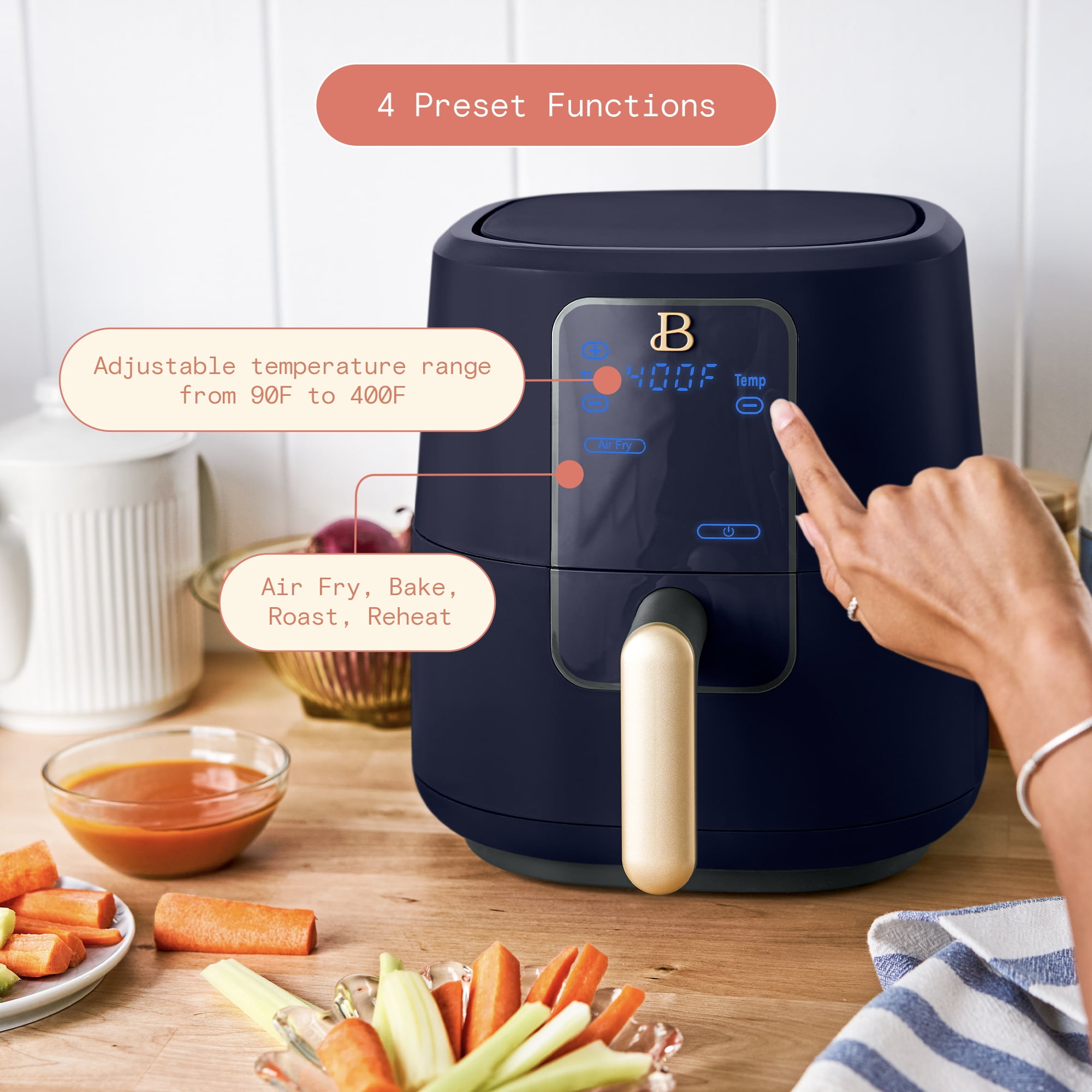Beautiful 3 Qt Air Fryer with TurboCrisp Technology, Starry Night by Drew Barrymore, Blue