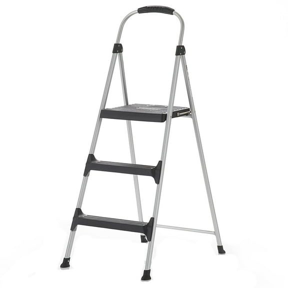 COSCO Signature 3-Step Step Stool with Plastic Steps (Aluminum/Black)