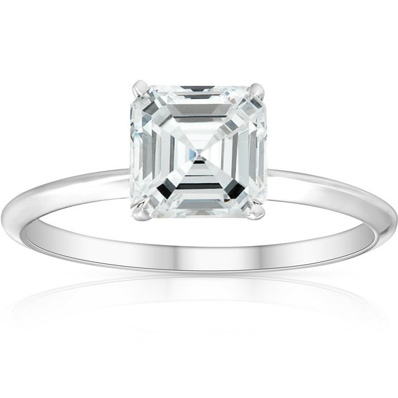 Pompeii 2Ct Asscher Solitaire Moissanite Engagement Ring in White Yellow or Rose Gold (,)