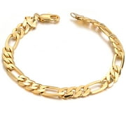 Ayyufe Luxury Men's 18K Gold Plated 7mm Wide Flat Chain Bracelets