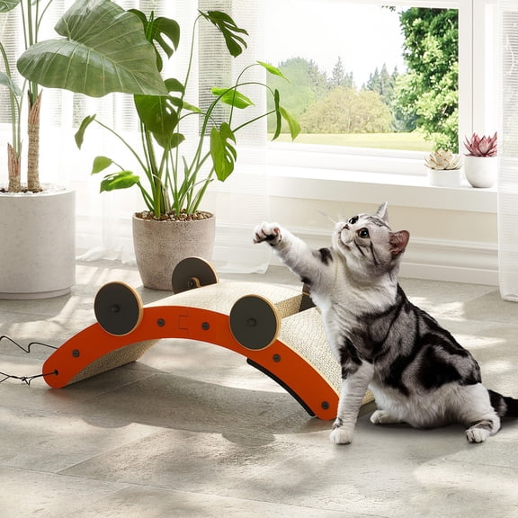 Zenira 7.17" Cat Scratching Board for Indoor Cats, Cute Cart-Shaped Cat Scratcher with Sisal Scratching Board, Light Gray