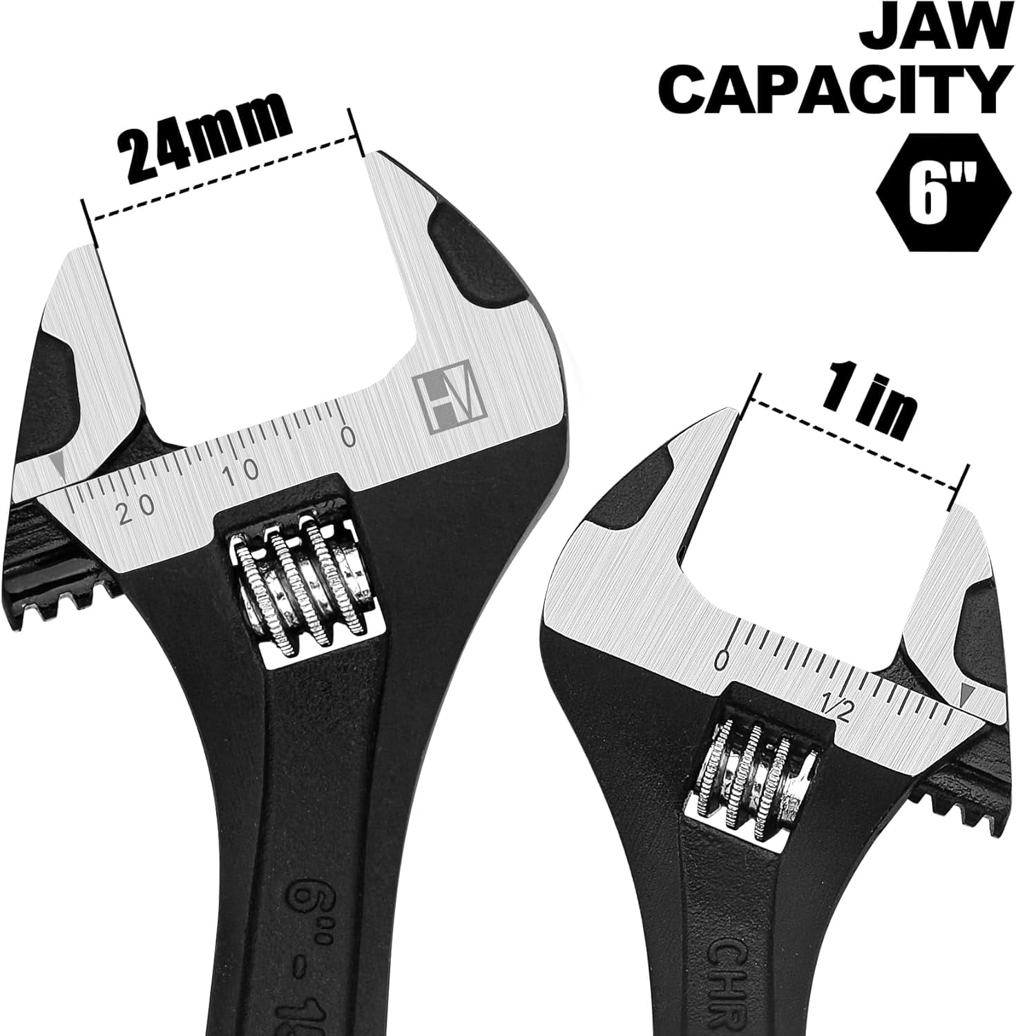 MKEUDQ-8 inch Adjustable Wrench Extra Wide Jaw Black Finish Adjustable Wrenches Drop-Forged CR-V Steel Metric & SAE Scales for Home Garage Workshop DIY