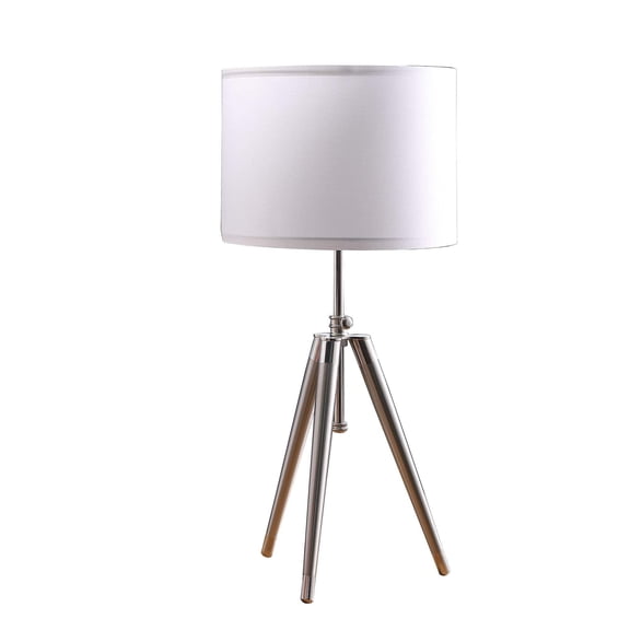 HomeRoots 473738 34.25 x 12.5 x 12.5 in. Silver Metal Adjustable Tripod Table Lamp with White Round Shade