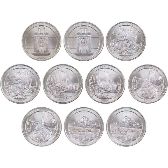 2010 P&D National Park Quarter 10 Coin Set Uncirculated Mint State 25c