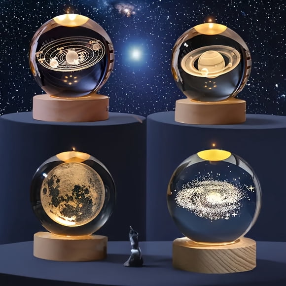 1 Mini 60mm/2.36in 3D Laser Engraved Crystal Ball Decorative Night Light, Gift for Home Office and Special Occasions