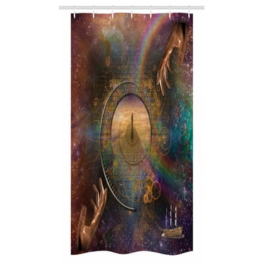 Magical Stall Shower Curtain, Double Exposure Outer Space Mixed with Earth Symbolic Eternity Details Artsy Print, Fabric Bathroom Set with Hooks, 36W X 72L Inches Long, Purple Tan, by Ambesonne