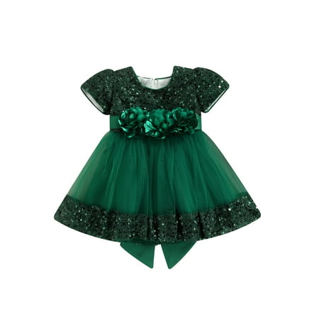 

ZIYIXIN Toddler Baby Girls Princess Dress Short Sleeve Sequin Mesh Patchwork Bow-Knot Decor Dress Birthday Wedding Dresses