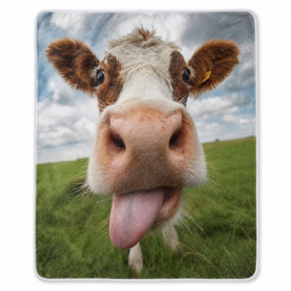 Cow Sherpa Blanket, Farm Animal Fleece Throw Blanket