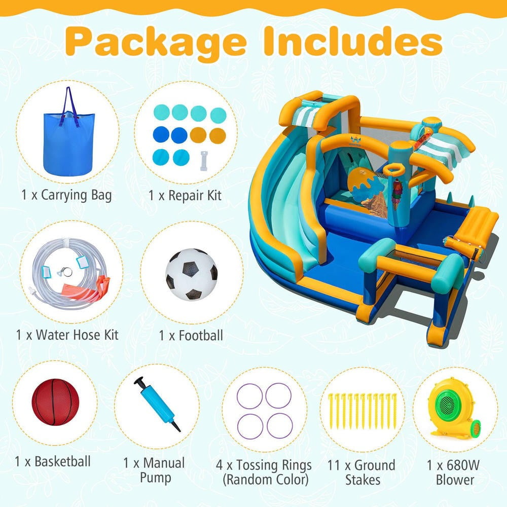 Barara King Inflatable Water Slides Bounce House with 680W Blower, Outdoor Bouncy Castle for Outdoor, Kids, Yard, Multicolor