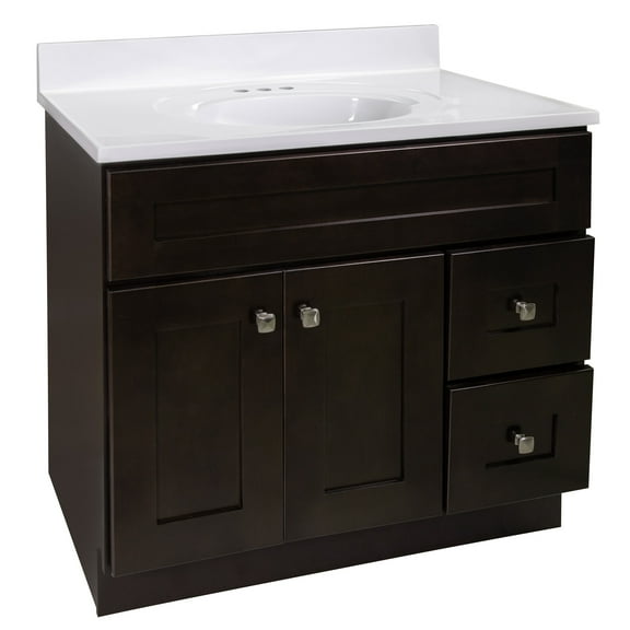 Design House Brookings 37-Inch Vanity in Espresso with Solid White Top, Fully Assembled