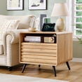 thumbnail image 6 of OKD 2-Drawer Mid-Century Nightstand with Charging Station,24" Wood End Side Table for Living Room Bedroom, Fluted Panel, Natural Oak, 6 of 8