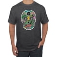 thumbnail image 1 of Day Of The Dead Calavera Skull Colorful Trippy | Mens Pop Culture Graphic T-Shirt, Heather Black, Small, 1 of 4