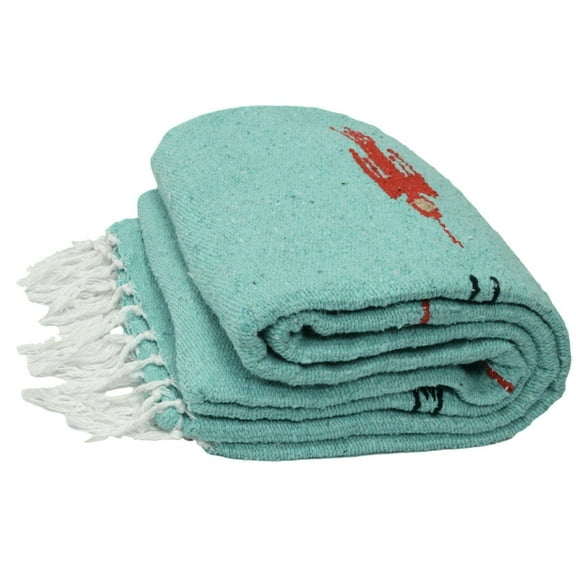 Mint Mexican Blanket Thunderbird Yoga Blanket |Mint Blue Green Throw Blanket for Bed, Couch, Picnic, Travel, & outdoors