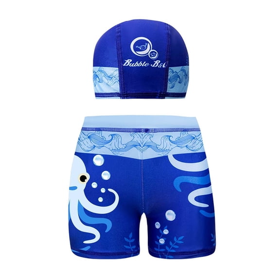 CYRBOKO Boys Swim Trunks, Quick-dry Summer Two Pieces Soft Swimwear Shorts with Caps Sky Blue Size 9-10 T