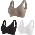 thumbnail image 1 of Women's Solid Four-Breasted Adjustable Wireless Bra, Floralshe Brasier, Seamless Full Coverage Ribbed Bralettes, 1 of 7