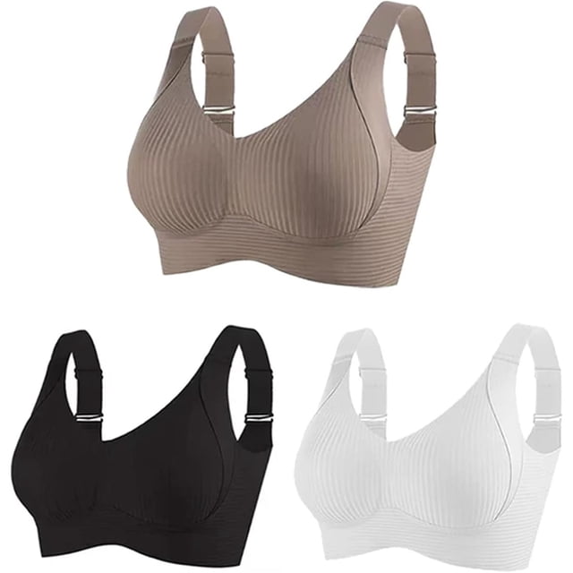 Women's Solid Four-Breasted Adjustable Wireless Bra, Floralshe Brasier, Seamless Full Coverage Ribbed Bralettes
