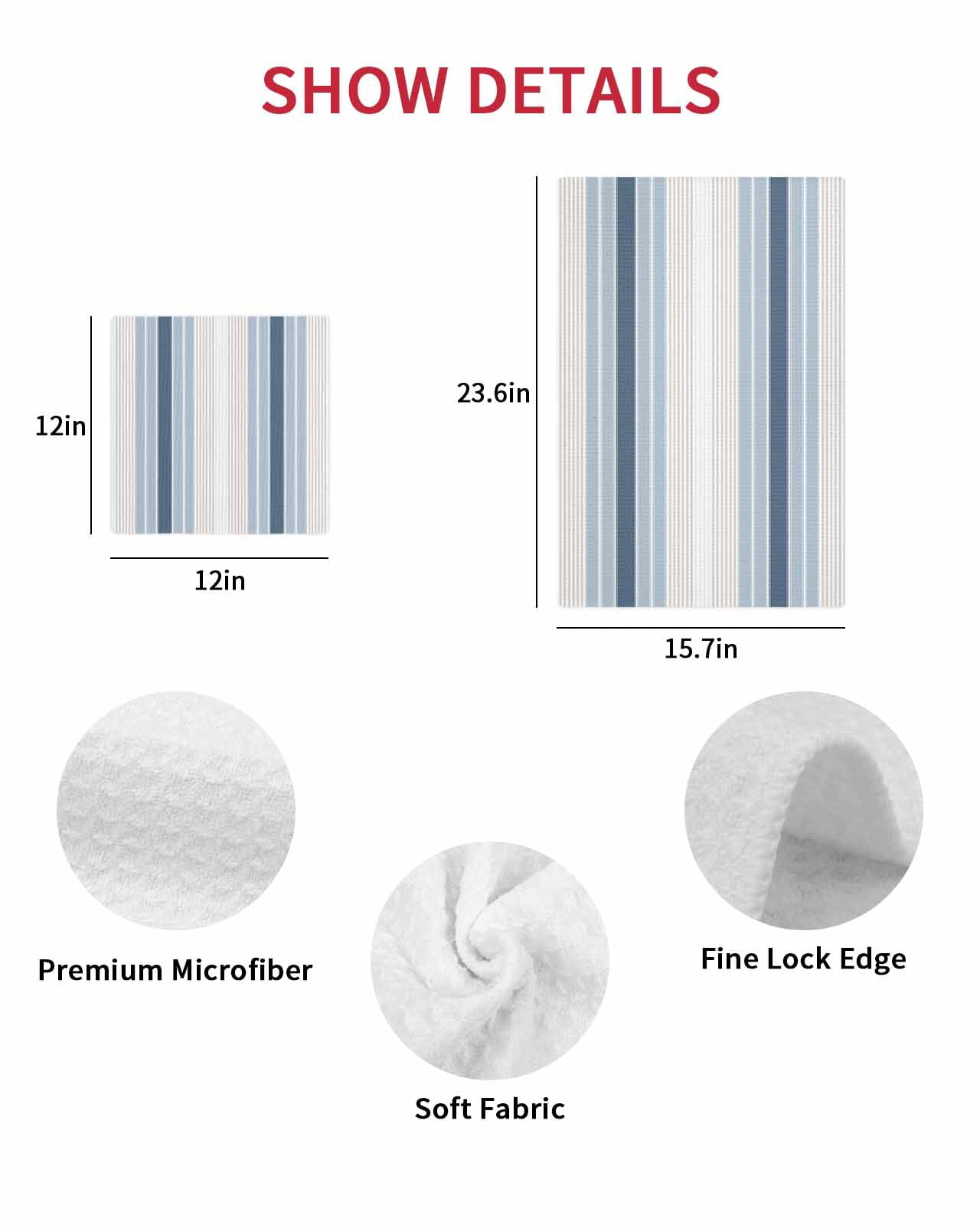 Grey Blue Vertical Stripes Kitchen Dish Towels for Drying Dishes Set of 4, Modern Minimalist Abstract Waffle Weave Microfiber Terry Hand Tea Bathroom Towels Quick Dry & Absorbent Towel 12x12
