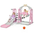 thumbnail image 1 of Costway 4-in-1 Toddler Climber and Swing Set w/ Basketball Hoop & Ball Pink, 1 of 10