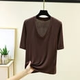 thumbnail image 2 of Htigea Women's Deep V Neck Short Sleeve Tops Solid Color Casual Loose Fit Summer T-Shirts Soft Comfortable Everyday Tees Coffee XXXXL, 2 of 6
