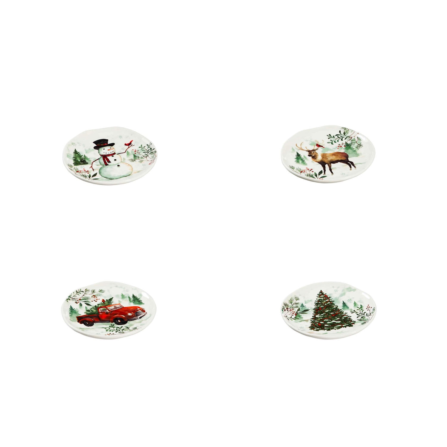 Evergreen Ceramic, 6'' Appetizer Plate, Christmas Heritage, Set of 4