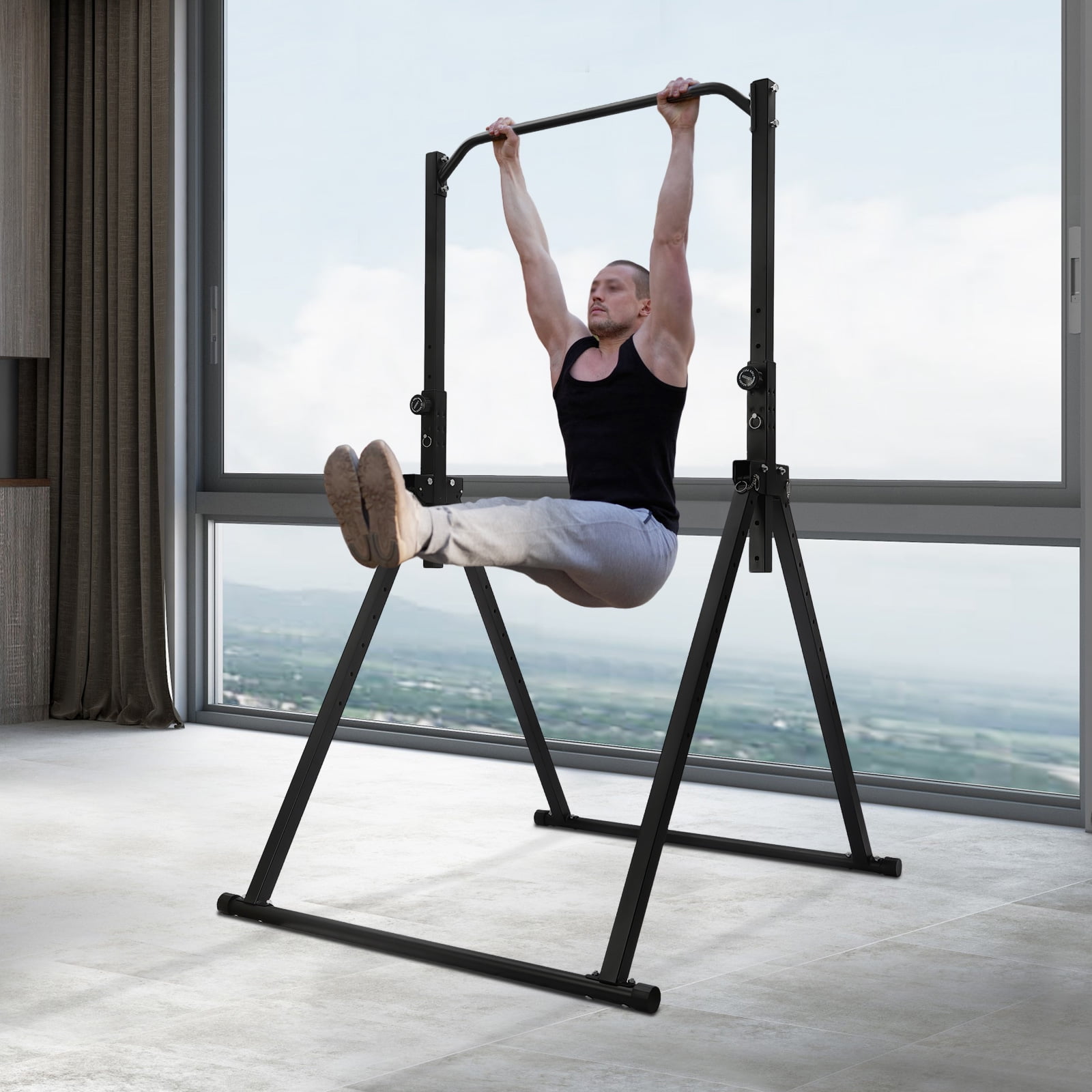 Triangular Pull Up Station - Black Carbon Steel Adjustable Height Home Pull Up Bar Strength Training Equipment, 440.92lbs Max Load