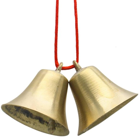Pack of 2 Pieces Vintage Style Brass Hanging Bell 2 in Tall Clear Ring for DIY Craft Elephant Cow Horse Sheep Dog Camel Bells Home Garden Christmas Tree Decoration Bells