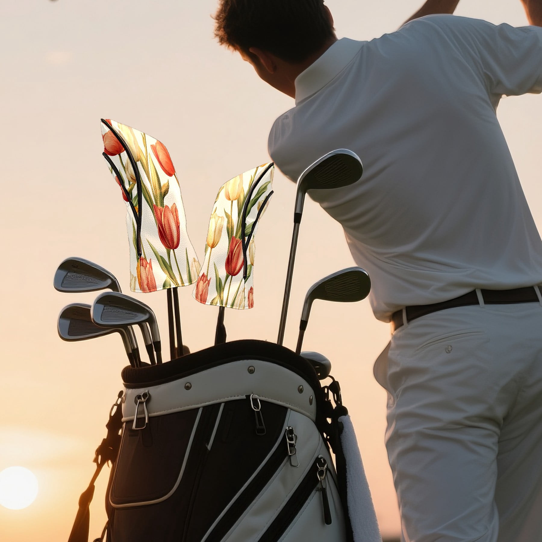 Golf Club Covers PU Leather Waterproof Head Covers for Fairway Woods Hybrids Tulip Unisex Fits Most Brands