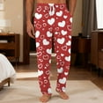 thumbnail image 3 of Men's Drawstring Pocket Cuffed Print Pants, Valentine's Day Casual Home Sleep Pants for Gift, Holiday and Cozy Wear,Hot Pink,2XL, 3 of 7