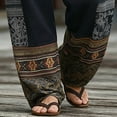 thumbnail image 4 of Tsivenald Linen Pants Men Baggy Harem Vacation Trousers Ethnic Printed Patchwork Breathable Loose Fit Mens Bohemian Beach Bottoms, 4 of 5