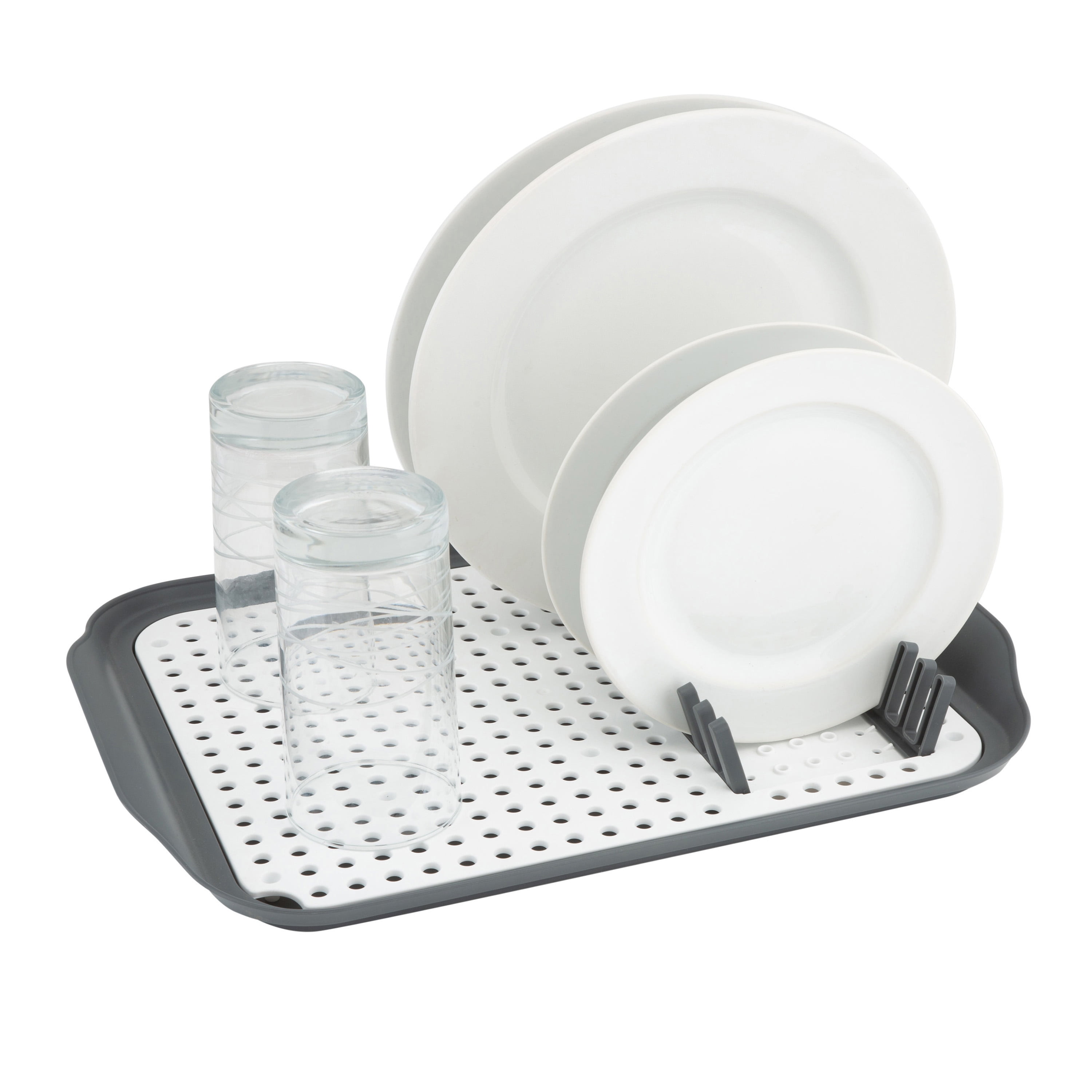 Kitchen Details 2 Tone Self Draining Dish Rack 16" L, Gray