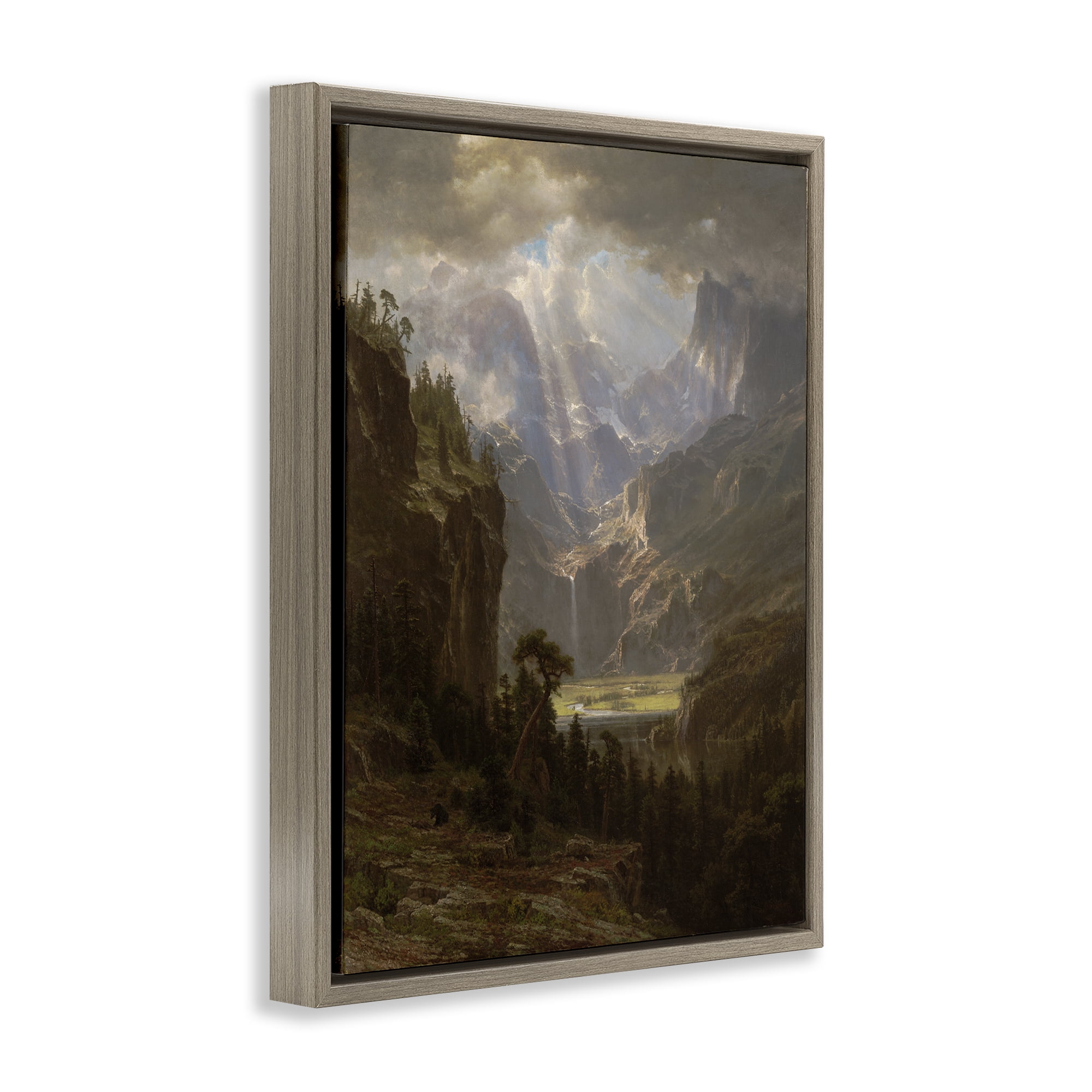Stupell Industries Classic Bierstadt Rocky Mountains Landscape & Nature Painting Brown Floater Framed Canvas Art Print Wall Art, 17 x 21