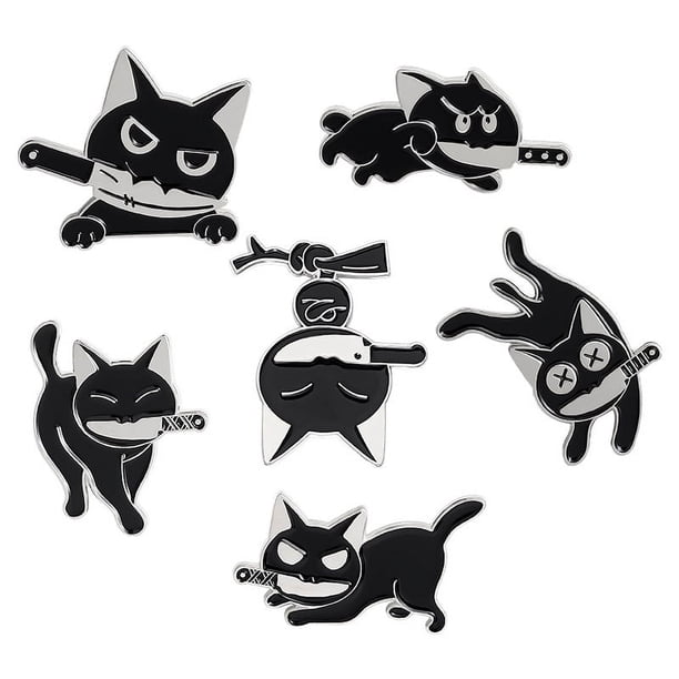 Lindo gato negro con alfileres esmaltados con cuchillo, conjunto de alfileres de solapa esmaltados de dibujos animados, broches divertidos de animales, alfileres con insignia para accesorios de mochi