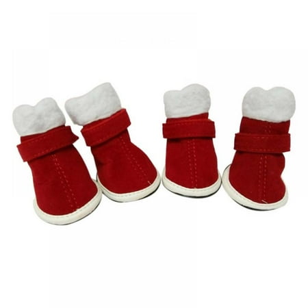 4 Pairs Santa Puppy Shoes Red Closure Christmas Puppy Cute Dog Winter Shoes Boots