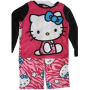 Little Girls Fuchsia Black Kitty Spotted Print 2 Pc Pajama Set 4-6